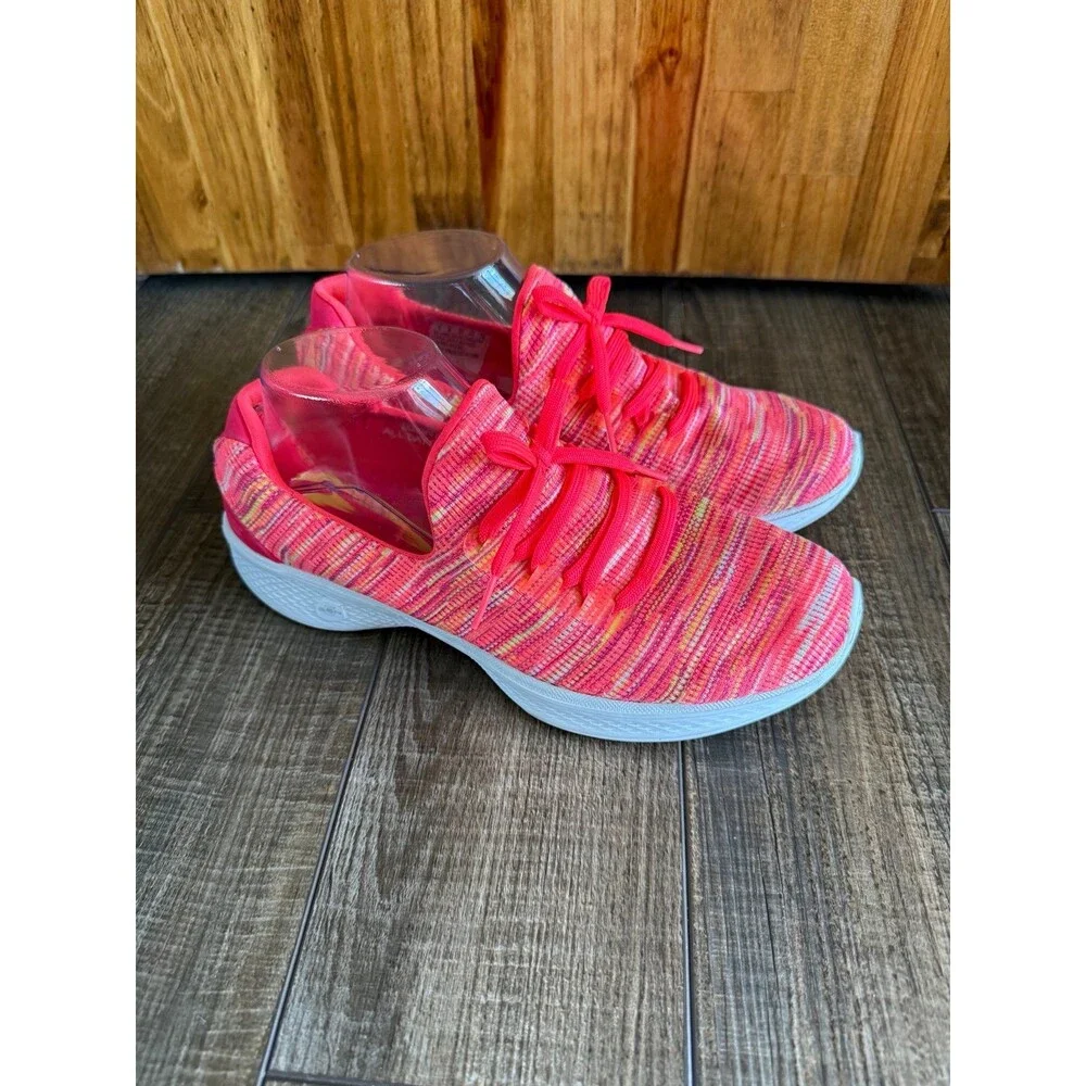 Skechers GO Walk 4 Today Walking Shoes Sz. 9 Neon Orangey Pink